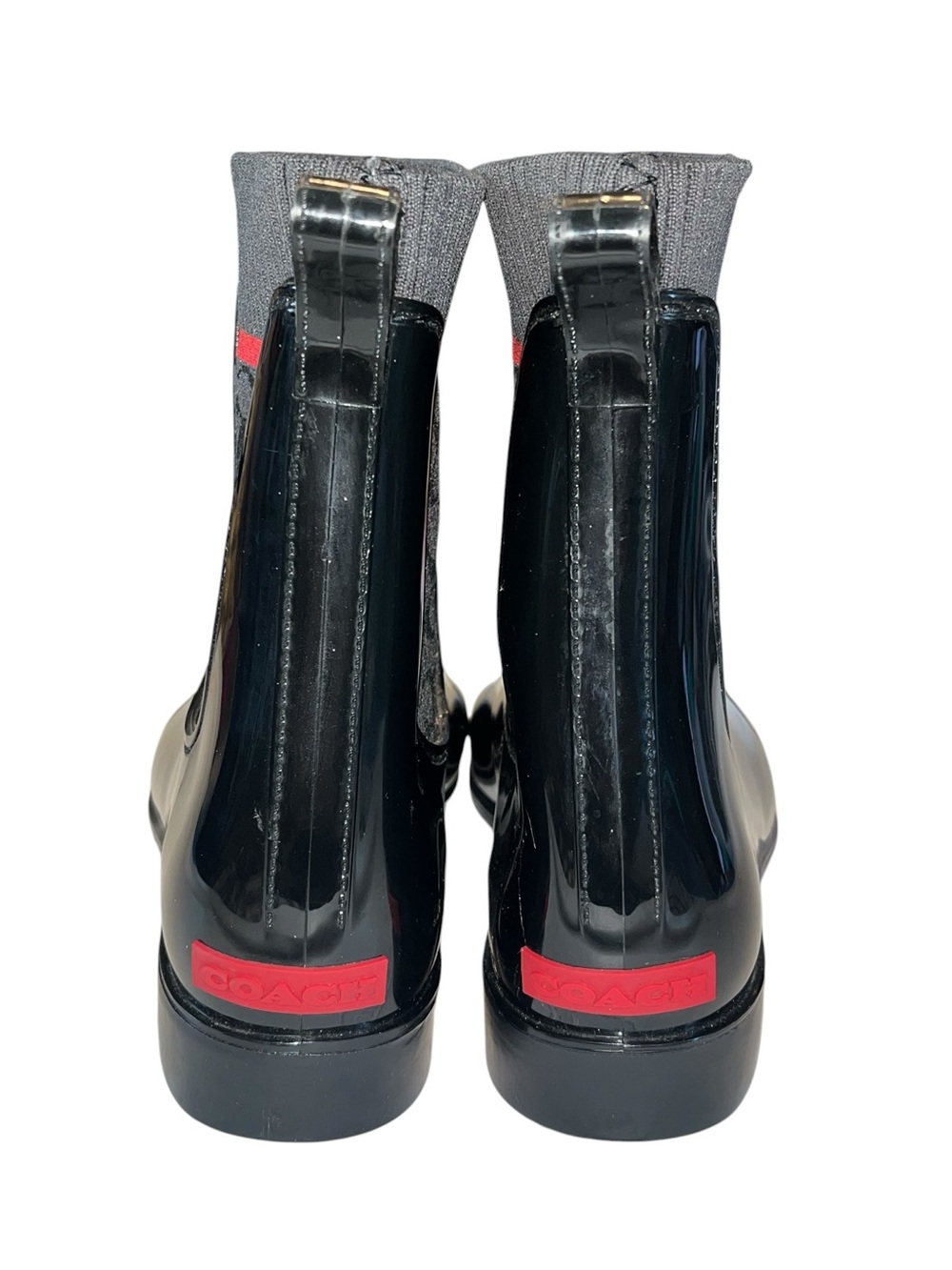 Coach Glossy Black and Red Rain Boots - Size 9 - Picture 7 of 12